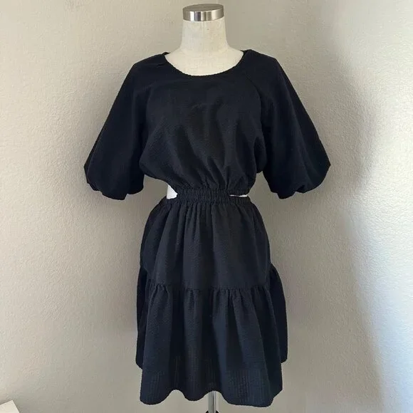 Madewell Seersucker Puff Sleeve Cutout Mini Dress